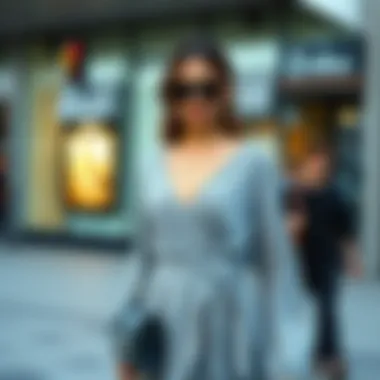 A trendy combination of wrap dress with stylish accessories