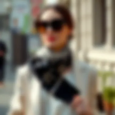 Chic Outfit with a Thin Neck Scarf Elegant thin neck scarf styled with a chic outfit