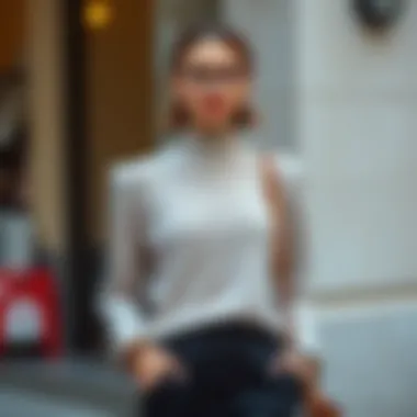 Chic knit blouse with trendy accessories