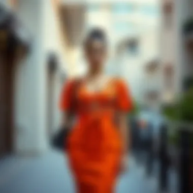 Elegant evening look with an orange crop top and skirt