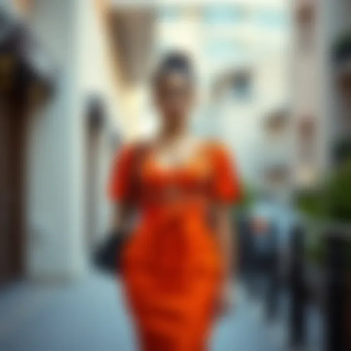 Elegant evening look with an orange crop top and skirt