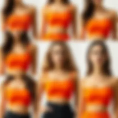 Collage of different orange crop top styles and combinations
