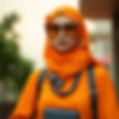 Fashionable orange hijab outfit with accessories