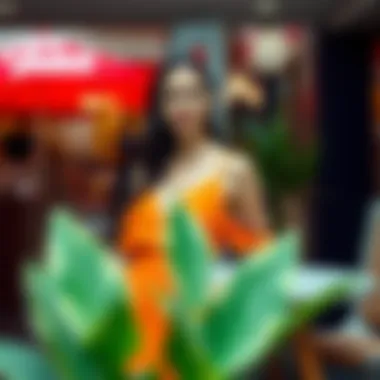 Vibrant orange dress showcased in a trendy setting