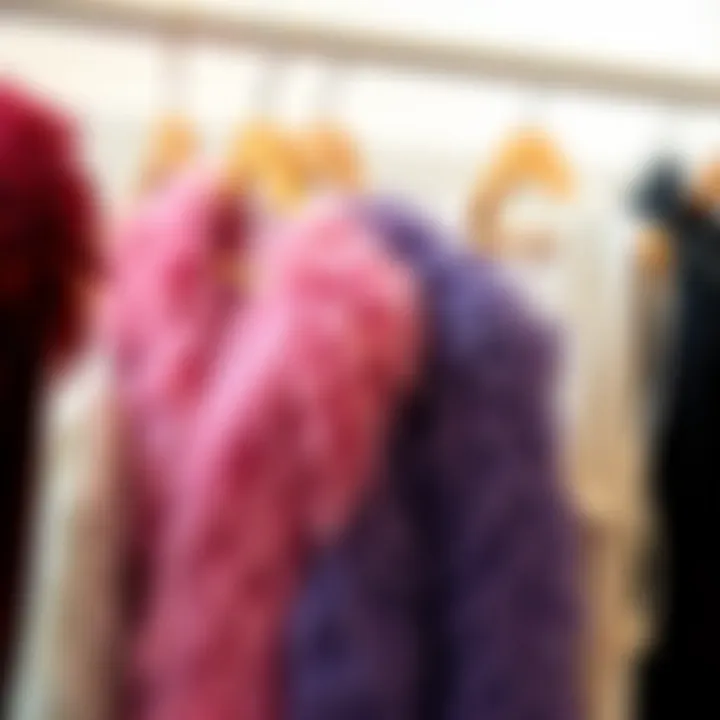 Collection of feathered cardigans in various colors and designs.