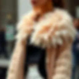 Elegant and cozy feathered cardigan draped over a stylish outfit.