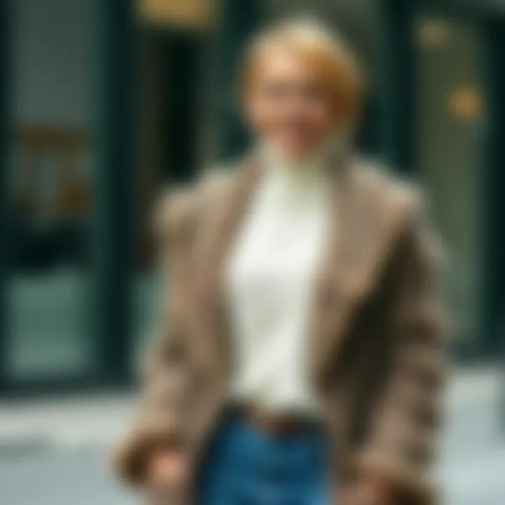 Layered outfit showcasing a feathered cardigan for seasonal transition.