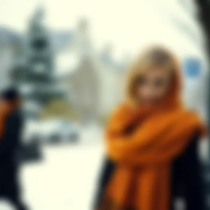 Stylish long scarves draped elegantly in a winter setting