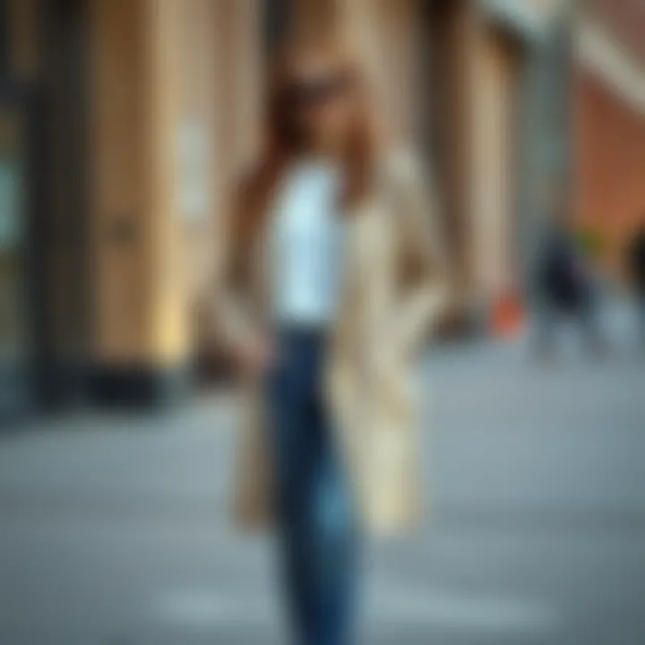 Versatile long blazer paired with casual attire