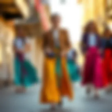 Vibrant Long Skirt and Tailored Jacket Style Colorful pairing of long skirts and tailored jackets