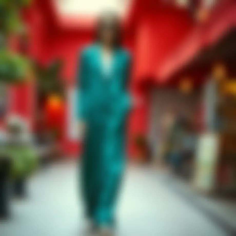 Elegant long summer coat in a vibrant setting