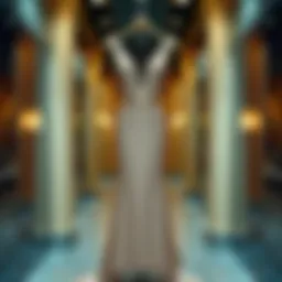 Elegant V-neck evening dress on display