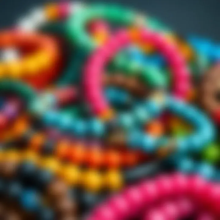 A vibrant collection of colorful bead bracelets arranged artistically