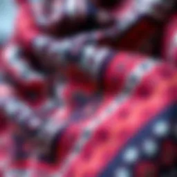 A close-up view of a Vissona scarf showcasing intricate traditional patterns.