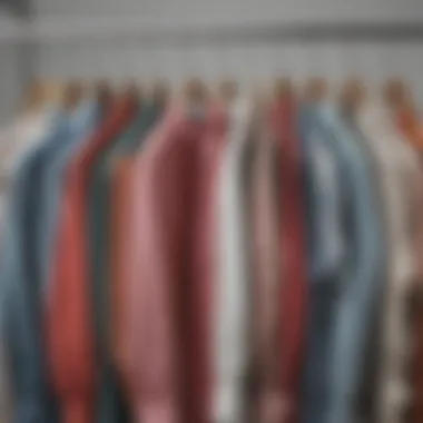 Different styles of elastic-neck blouses displayed on hangers.