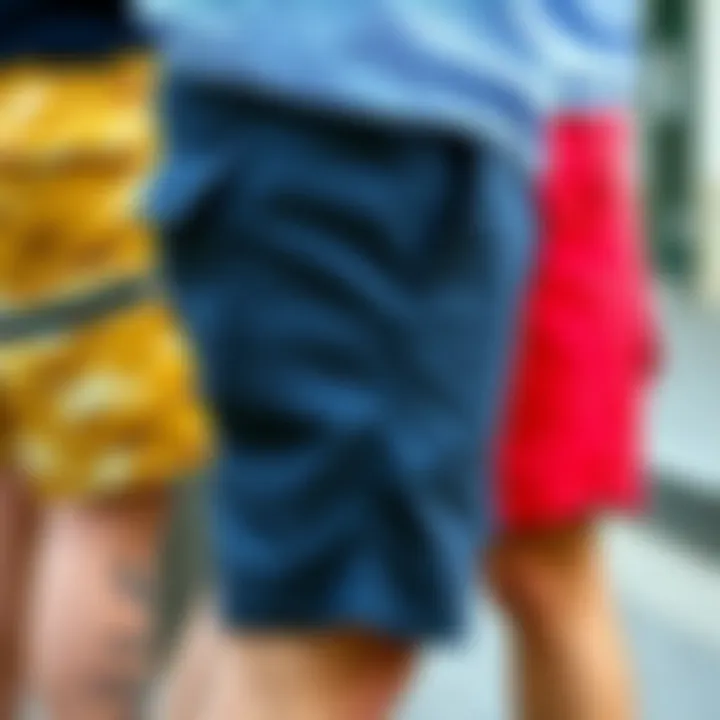 A variety of side pocket shorts in different colors and patterns