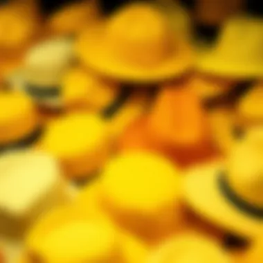 A collection of yellow hats in various styles