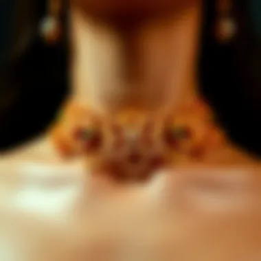 Close-up of the intricate design of a clover chain necklace