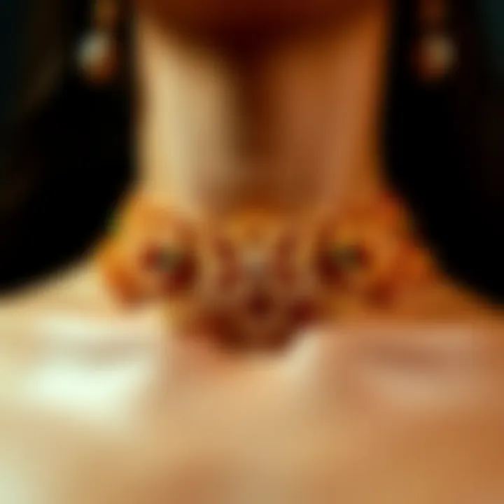 Close-up of the intricate design of a clover chain necklace